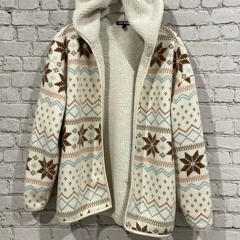 Steve Madden Open Front Coat Jacket Small Sherpa